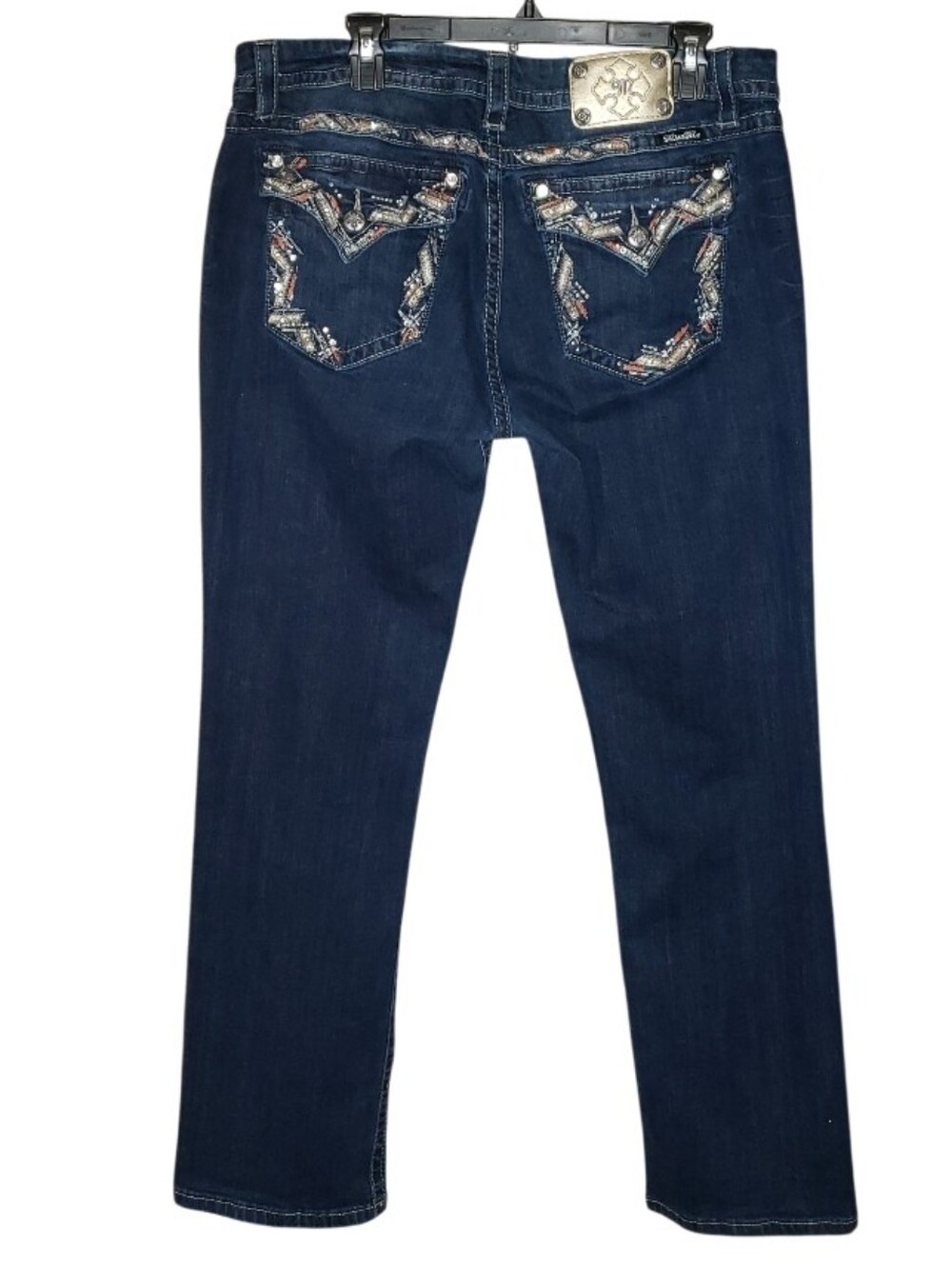 Y2K Miss Me Mid Rise Easy Straight Rhinestone Bling Back Pocket Jeans Size 34